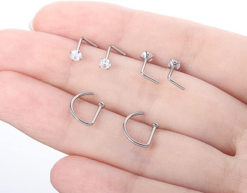 VOJO G23 Titanium 20G Nose Rings Hoops L Shaped Screw Nose Studs Diamond Small Piercing Jewelry for Women Men - Image 5